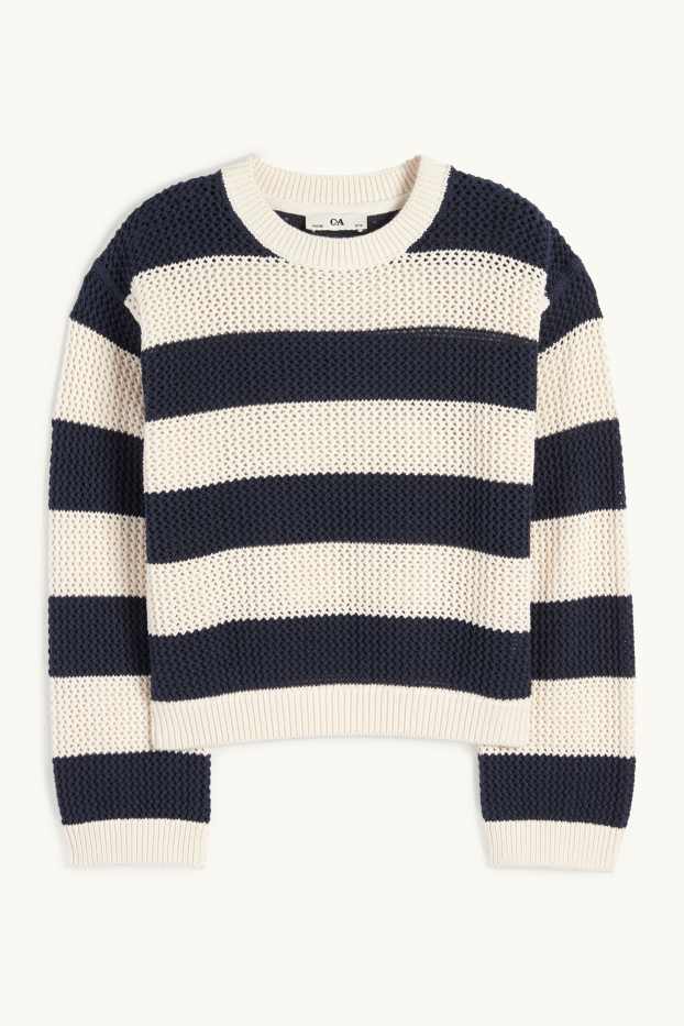 Children Girls - Jumper - striped - blue / creme