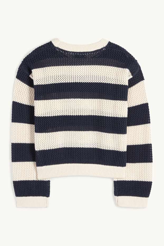 Children Girls - Jumper - striped - blue / creme