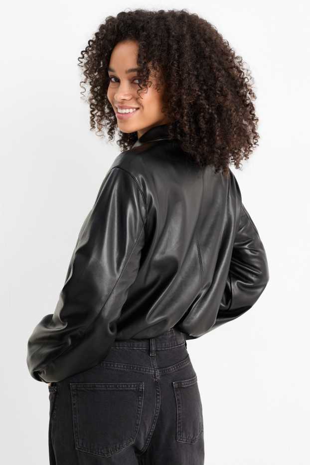 Damen - Jacke - Lederimitat - schwarz