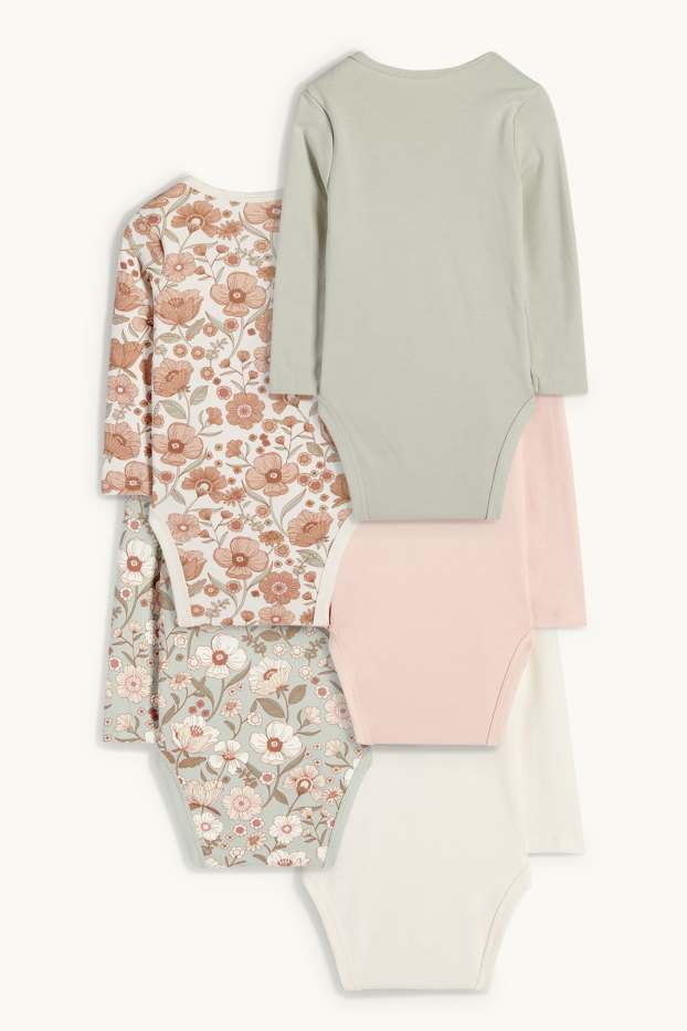 Baby Mädchen - Multipack 5er - Blümchen und Kätzchen - Baby-Body - rosa