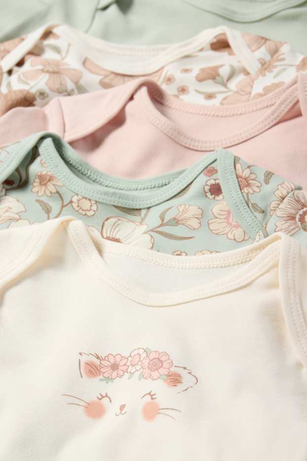 Baby Mädchen - Multipack 5er - Blümchen und Kätzchen - Baby-Body - rosa