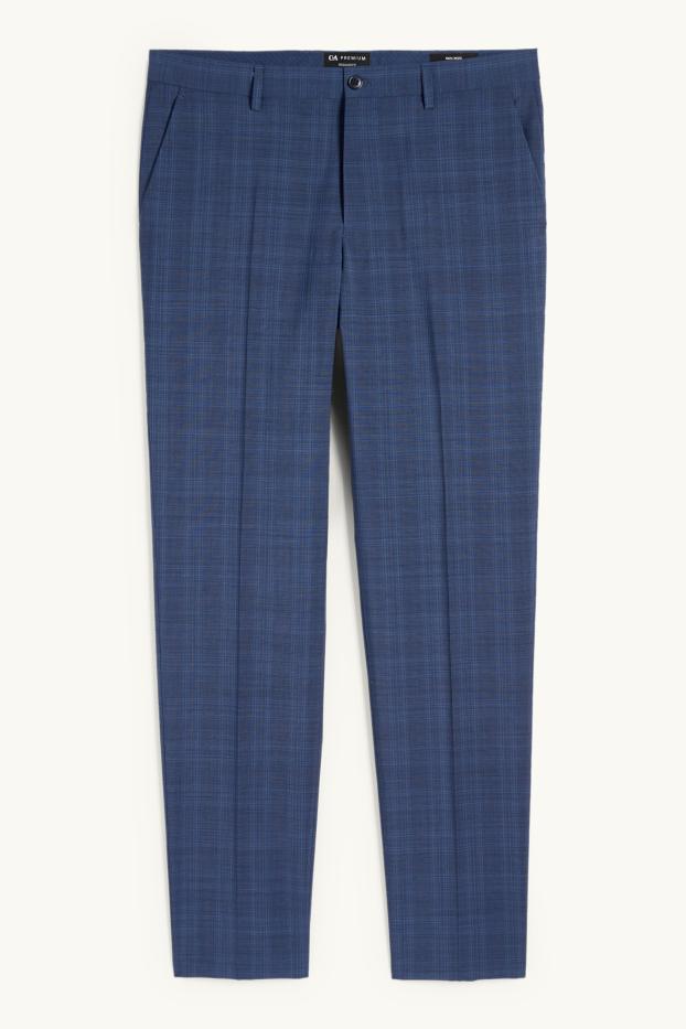 Herren - Baukasten-Schurwoll-Hose - Regular Fit - kariert - dunkelblau