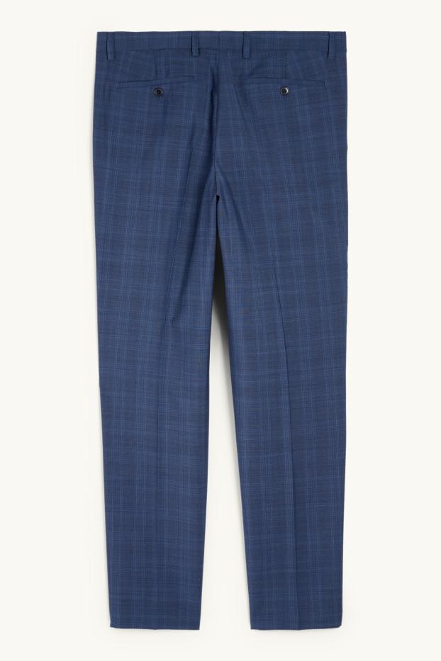 Herren - Baukasten-Schurwoll-Hose - Regular Fit - kariert - dunkelblau