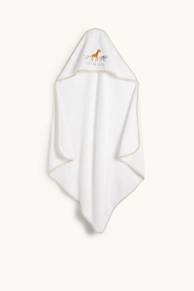 Unisex - Wild animals - baby towel with hood - white