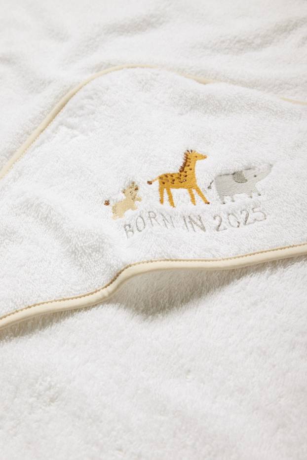 Unisex - Wild animals - baby towel with hood - white