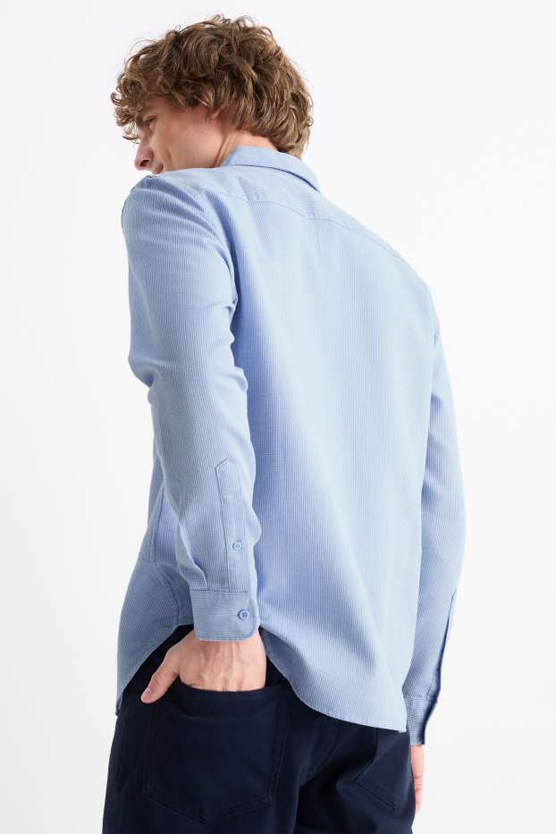 Hommes - Chemise - regular fit - col kent - texturée - bleu clair