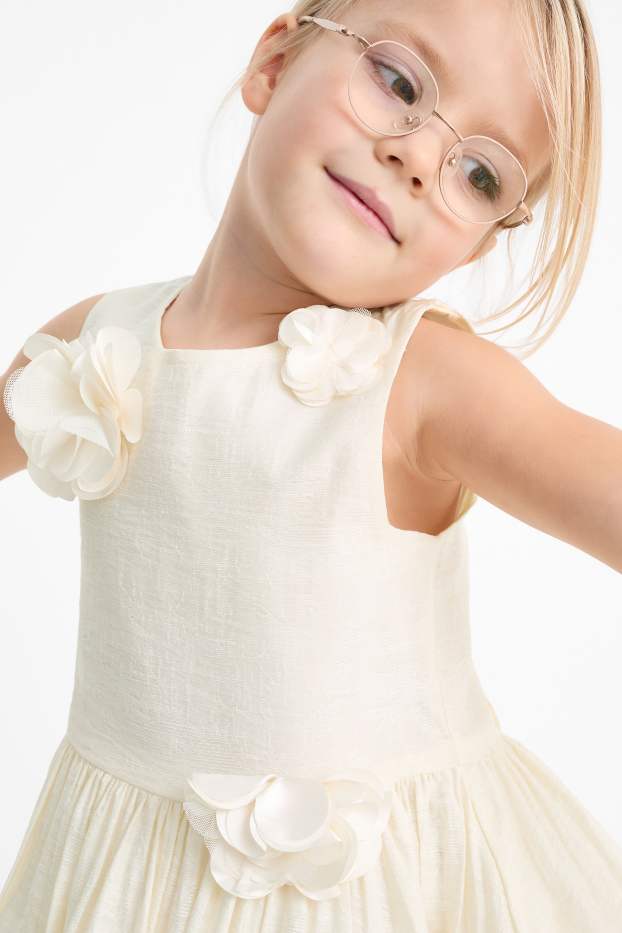 Kinder Mädchen - Blume - Kleid - strukturiert - cremeweiß