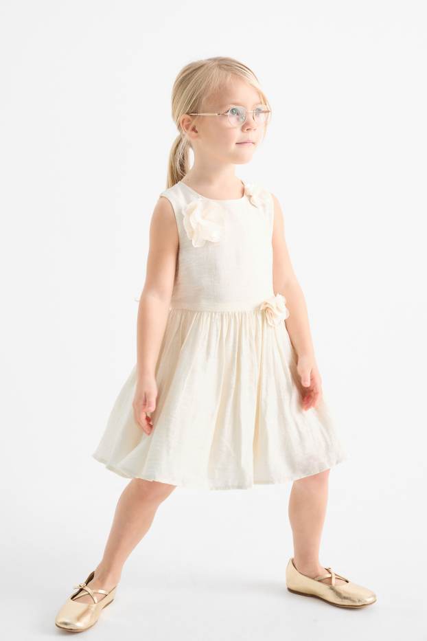 Kinder Mädchen - Blume - Kleid - strukturiert - cremeweiß