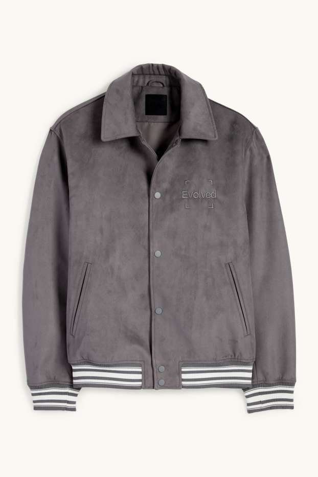 Men - Bomber jacket - faux leather - dark gray