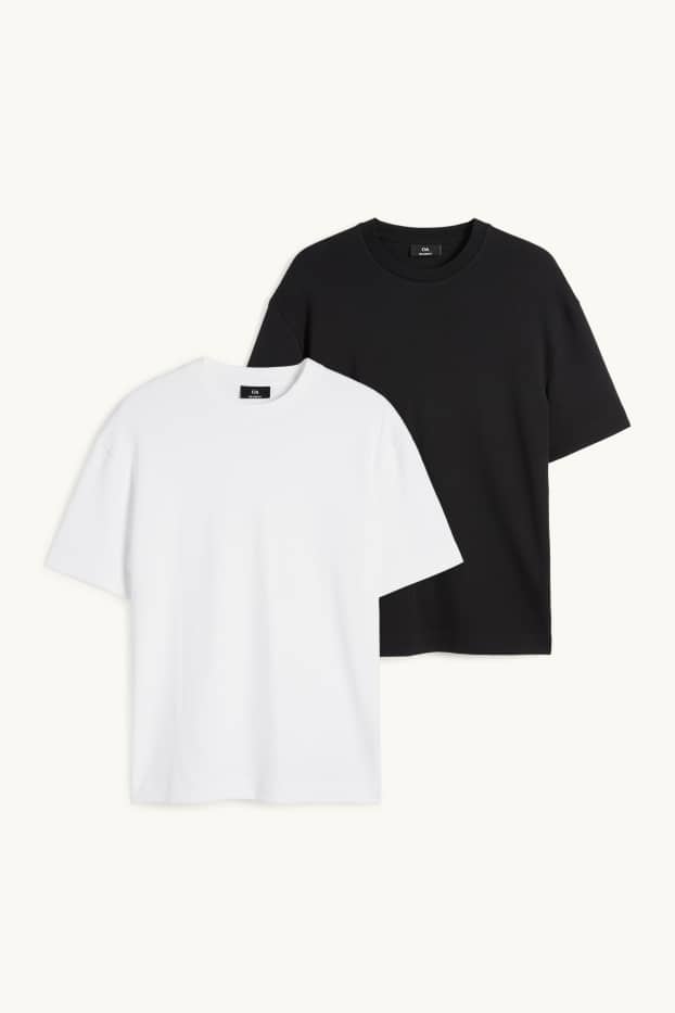 Hommes - Lot de 2 - T-shirts - relaxed fit - noir / blanc