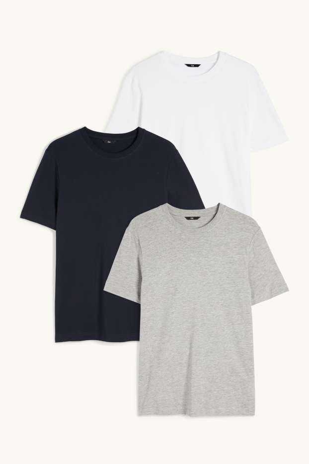 Herren - Multipack 3er - T-Shirt - Regular Fit - hellgrau-melange