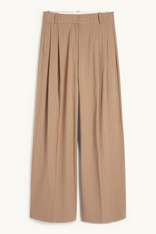 Women - Business trousers - mid waist - wide leg - pinstripes - light brown