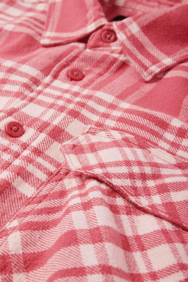 Men - Flannel shirt - regular fit - kent collar - check - pink