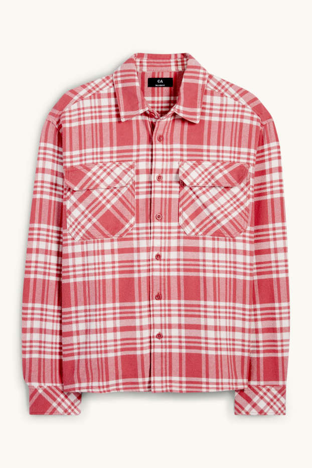 Men - Flannel shirt - regular fit - kent collar - check - pink
