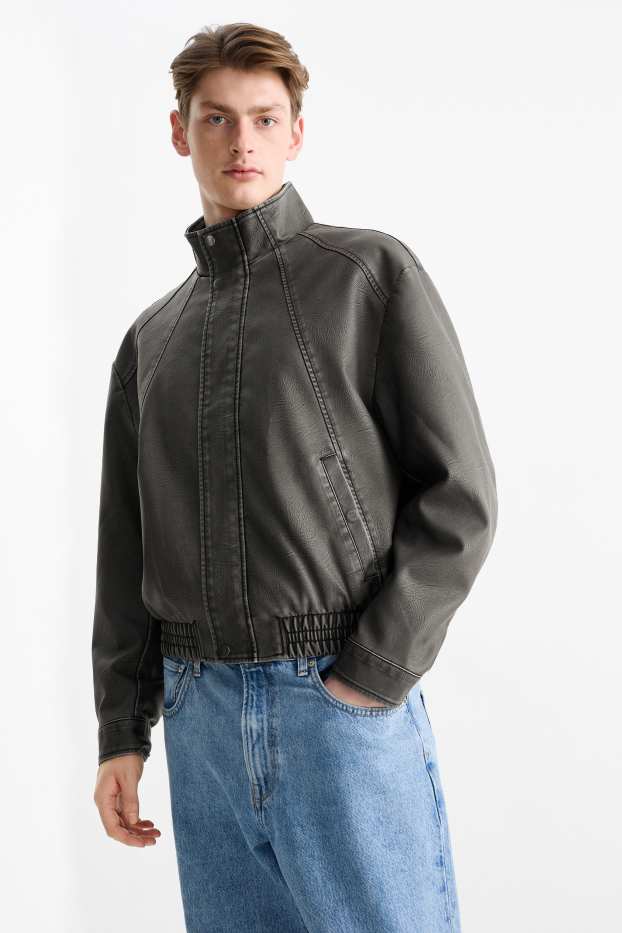 Men - Bomber jacket - faux leather - gray