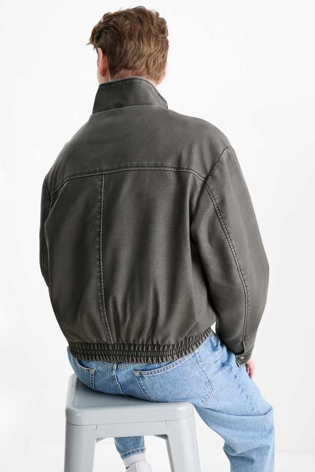 Men - Bomber jacket - faux leather - gray