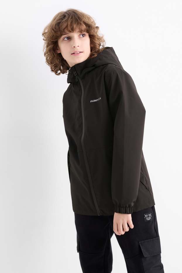 Kinder Jungen - Regenjacke mit Kapuze - wasserdicht - schwarz