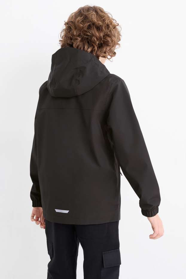 Kinder Jungen - Regenjacke mit Kapuze - wasserdicht - schwarz