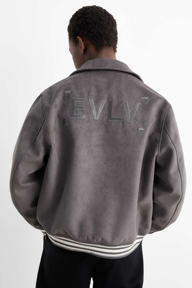Men - Bomber jacket - faux leather - dark gray
