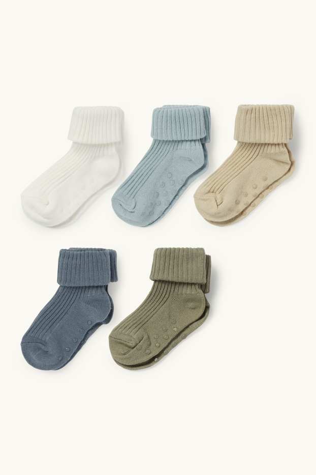 Baby: jongens - Set van 5 paar - antislipsokken voor baby’s - geribd - wit