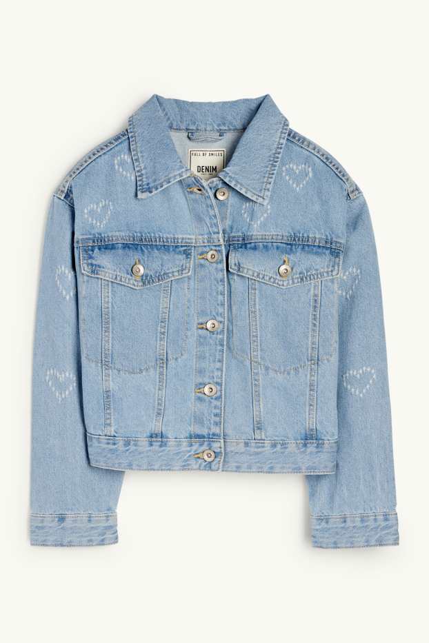 Kinder Mädchen - Herz - Jeansjacke - helljeansblau