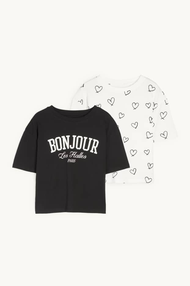 Copii - Fete - Multipack 2 buc. - inimi - tricou cu mânecă scurtă - negru