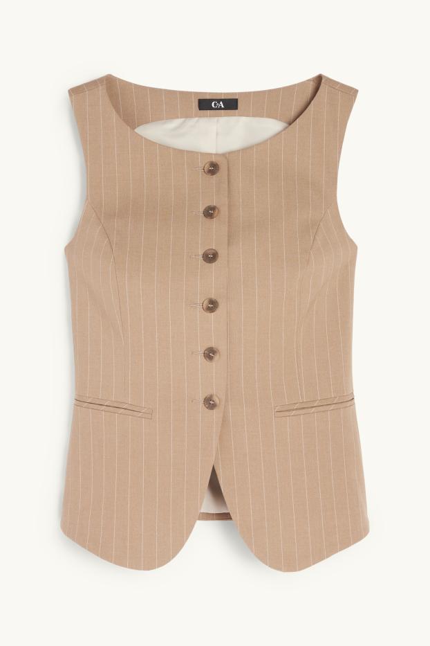 Femei - Vestă office - dungi fine - maro deschis