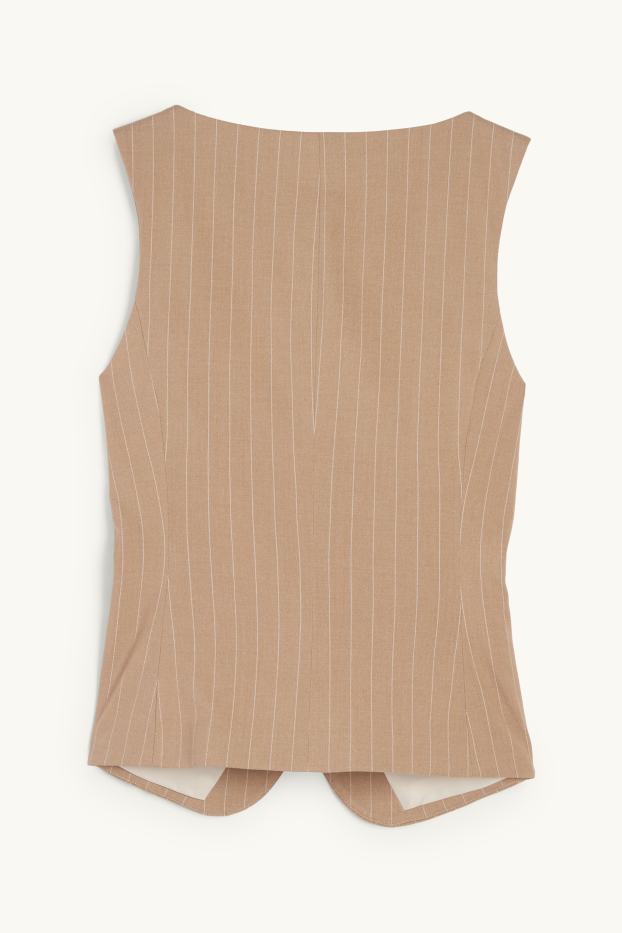 Femei - Vestă office - dungi fine - maro deschis