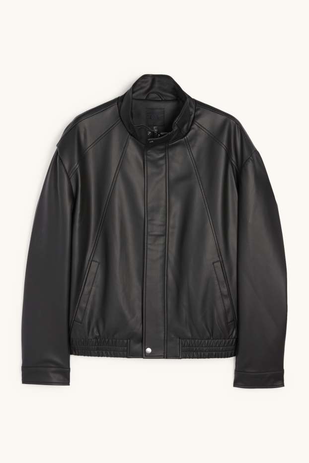 Hommes - Blouson motard - matière synthétique - noir