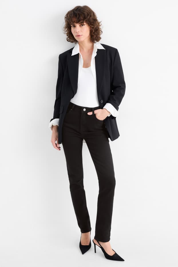 Damen - Stoffhose - High Waist - Slim Fit - schwarz