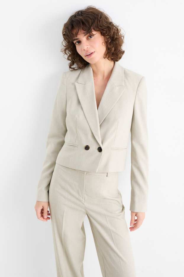 Femmes - Blazer court - cintré - texturé - beige