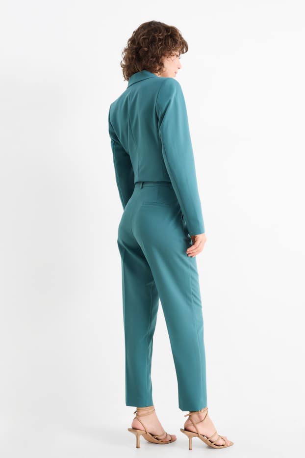 Dámské - Business kalhoty - high waist - straight fit - tyrkysová