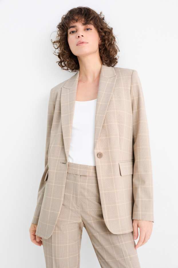 Women - Long blazer - regular fit - check - creme