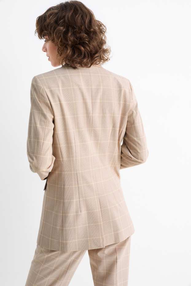 Women - Long blazer - regular fit - check - creme