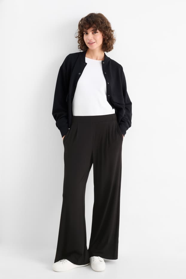 Femmes - Pantalon en jersey basique - mid waist - straight fit - noir