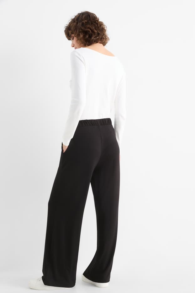 Femmes - Pantalon en jersey basique - mid waist - straight fit - noir