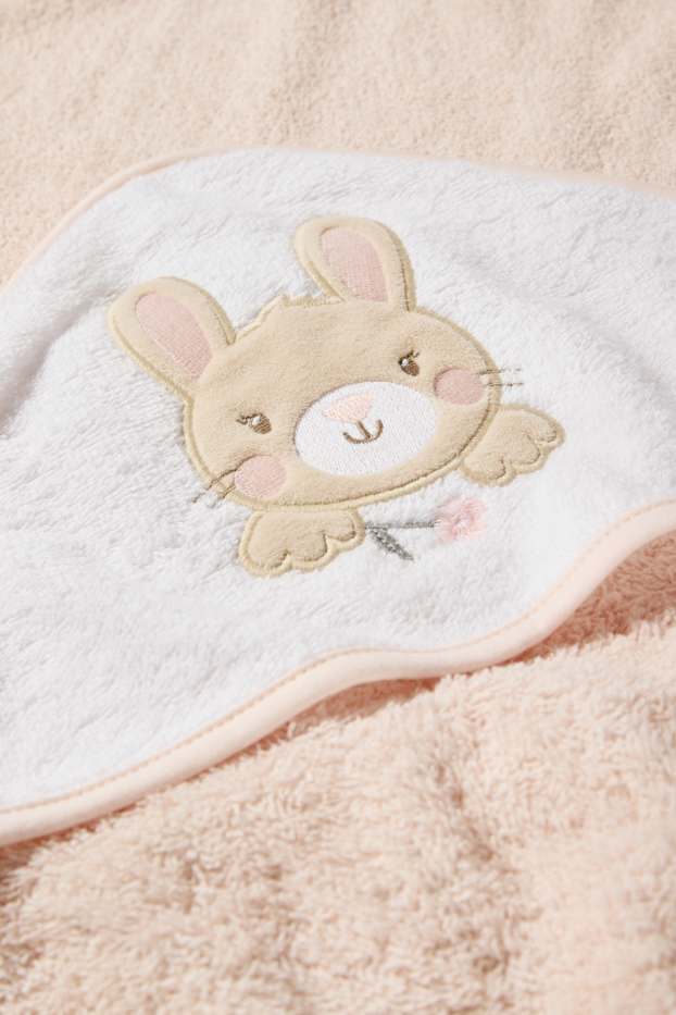 Baby Girls - Bunny rabbit - baby towel with hood - rose
