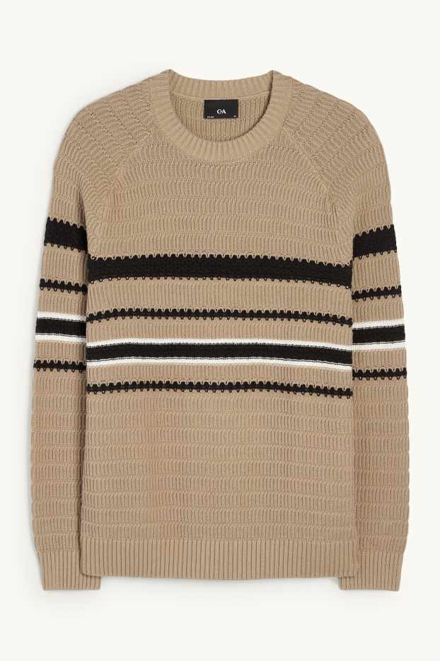 Herren - Pullover - gestreift - strukturiert - beige