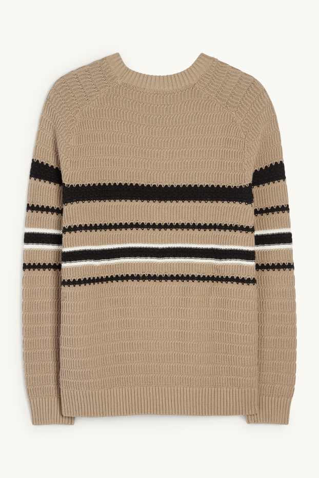 Herren - Pullover - gestreift - strukturiert - beige