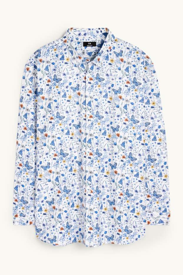 Men - Shirt - regular fit - button-down collar - patterned - blue