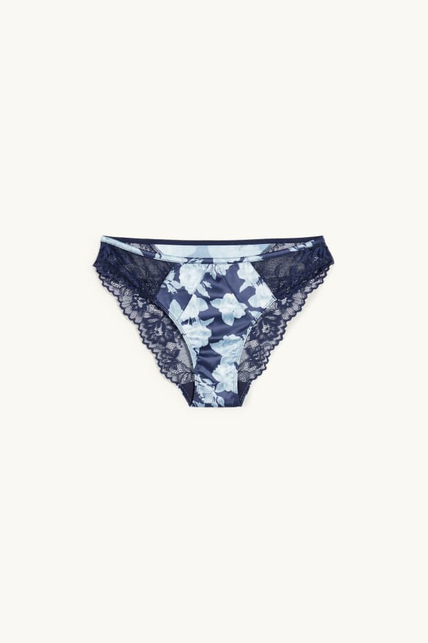 Mujer - Braguita de raso - de flores - azul oscuro