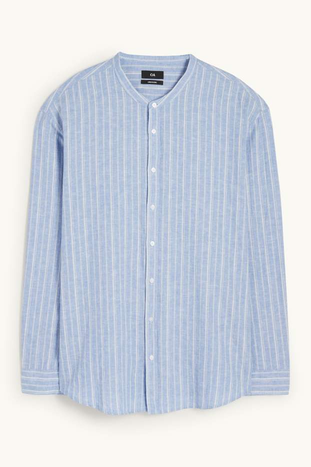 Hommes - Chemise - regular fit - col montant - lin mélangé - à rayures - bleu clair