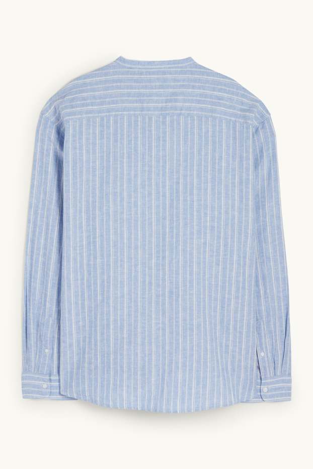 Hommes - Chemise - regular fit - col montant - lin mélangé - à rayures - bleu clair