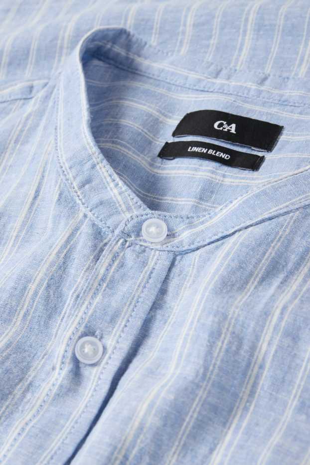 Hommes - Chemise - regular fit - col montant - lin mélangé - à rayures - bleu clair