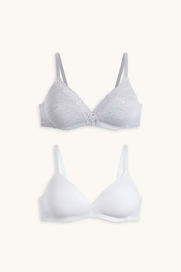 Donna - Confezione da 2 - reggiseno senza ferretti - imbottito - grigio chiaro melange