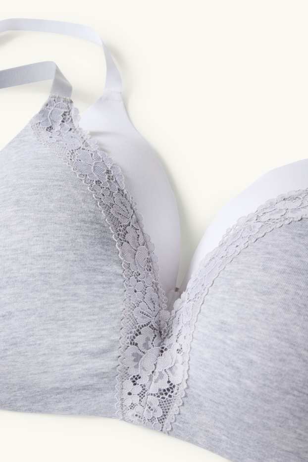 Donna - Confezione da 2 - reggiseno senza ferretti - imbottito - grigio chiaro melange