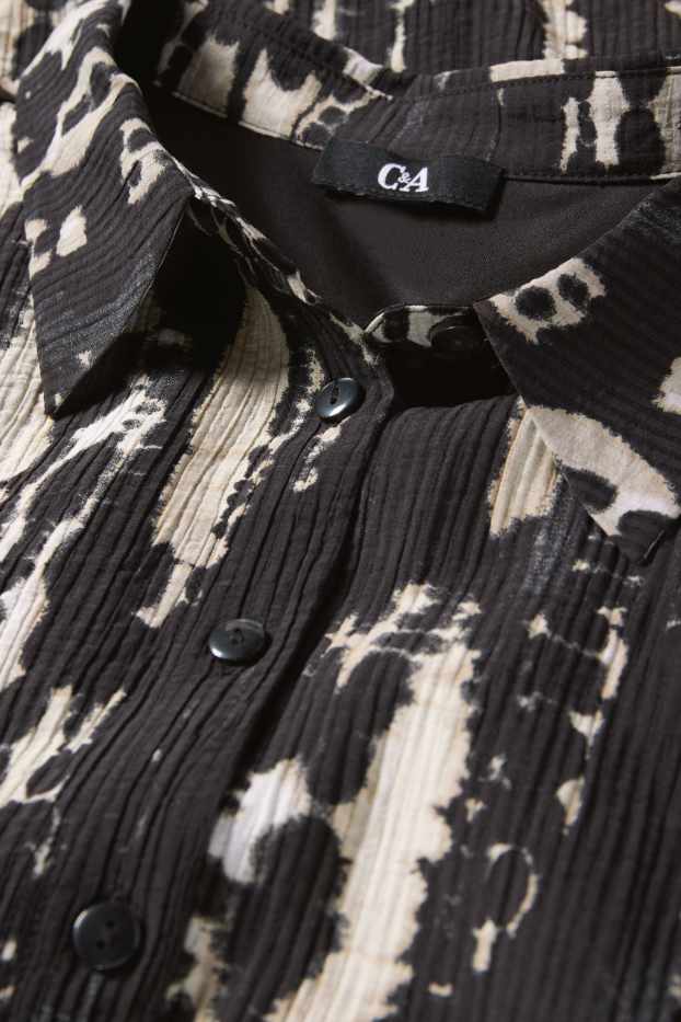 Damen - Blusenkleid - gemustert - strukturiert - schwarz / beige