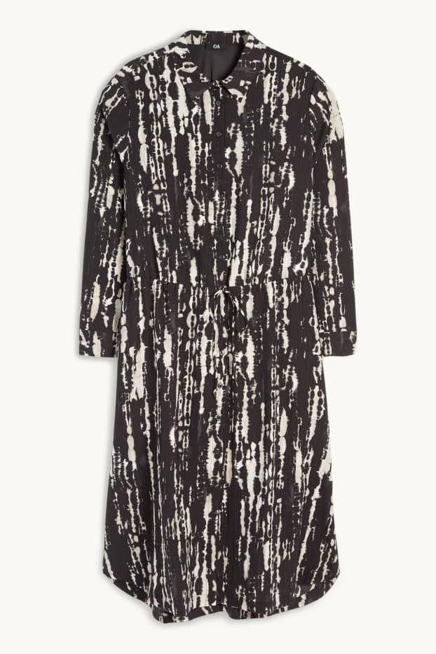 Damen - Blusenkleid - gemustert - strukturiert - schwarz / beige