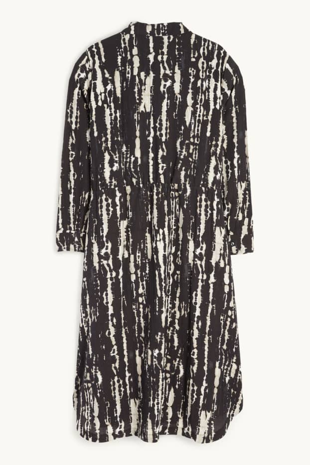 Damen - Blusenkleid - gemustert - strukturiert - schwarz / beige