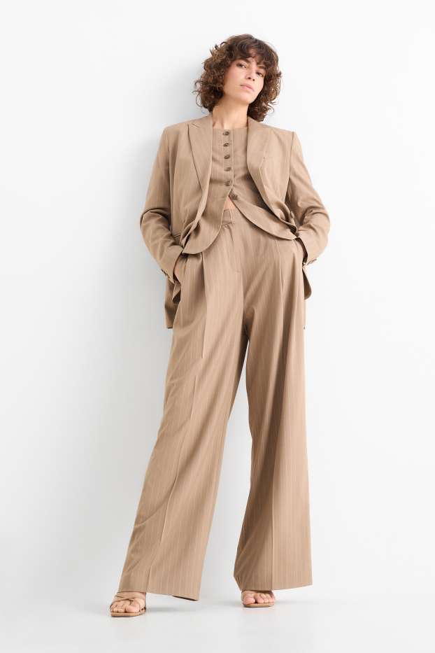 Women - Business trousers - mid waist - wide leg - pinstripes - light brown